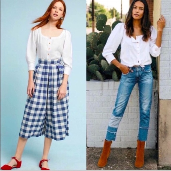 MAEVE | Anthropologie White Solange Woven Puff Sleeve Peasant Blouse